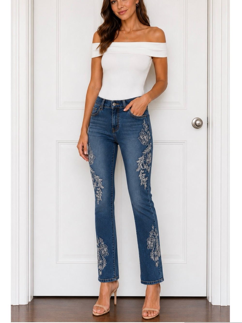 OVS Italy Blue Embroidered Straight-Leg Jeans